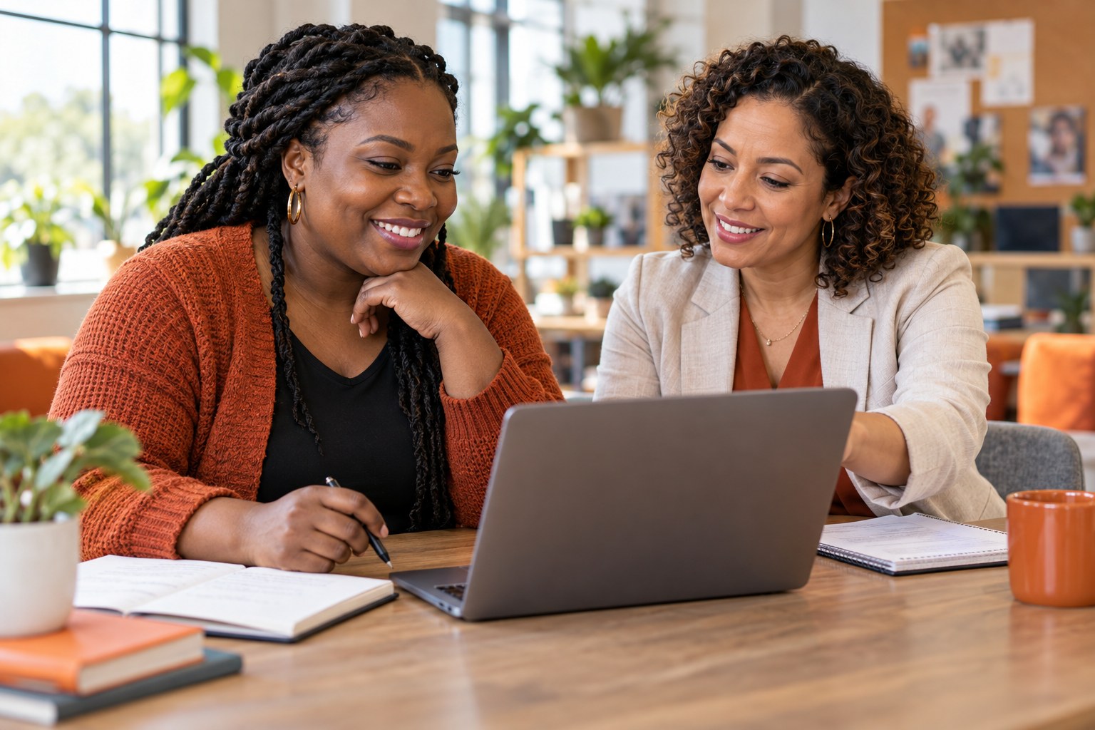 An adult learner working with a supportive career coach